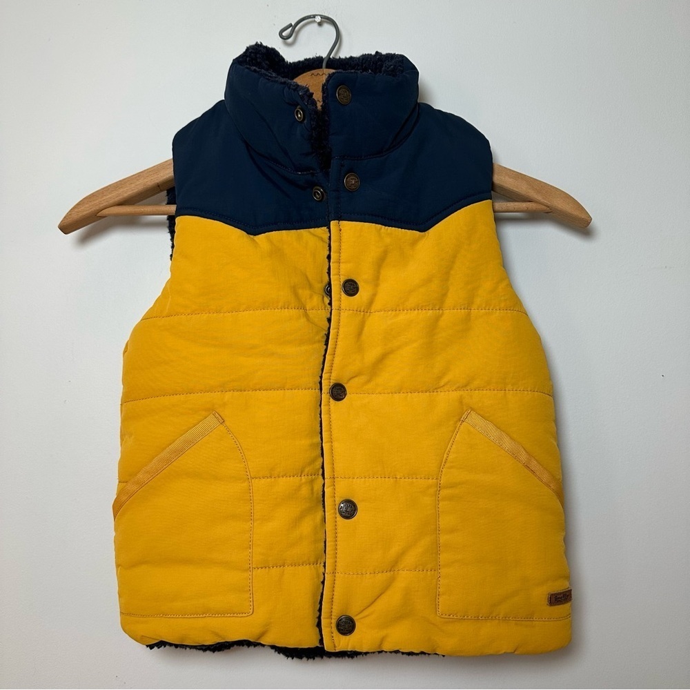Zara Boys Reversible Sherpa Vest Navy Blue & Yellow Size 7/8